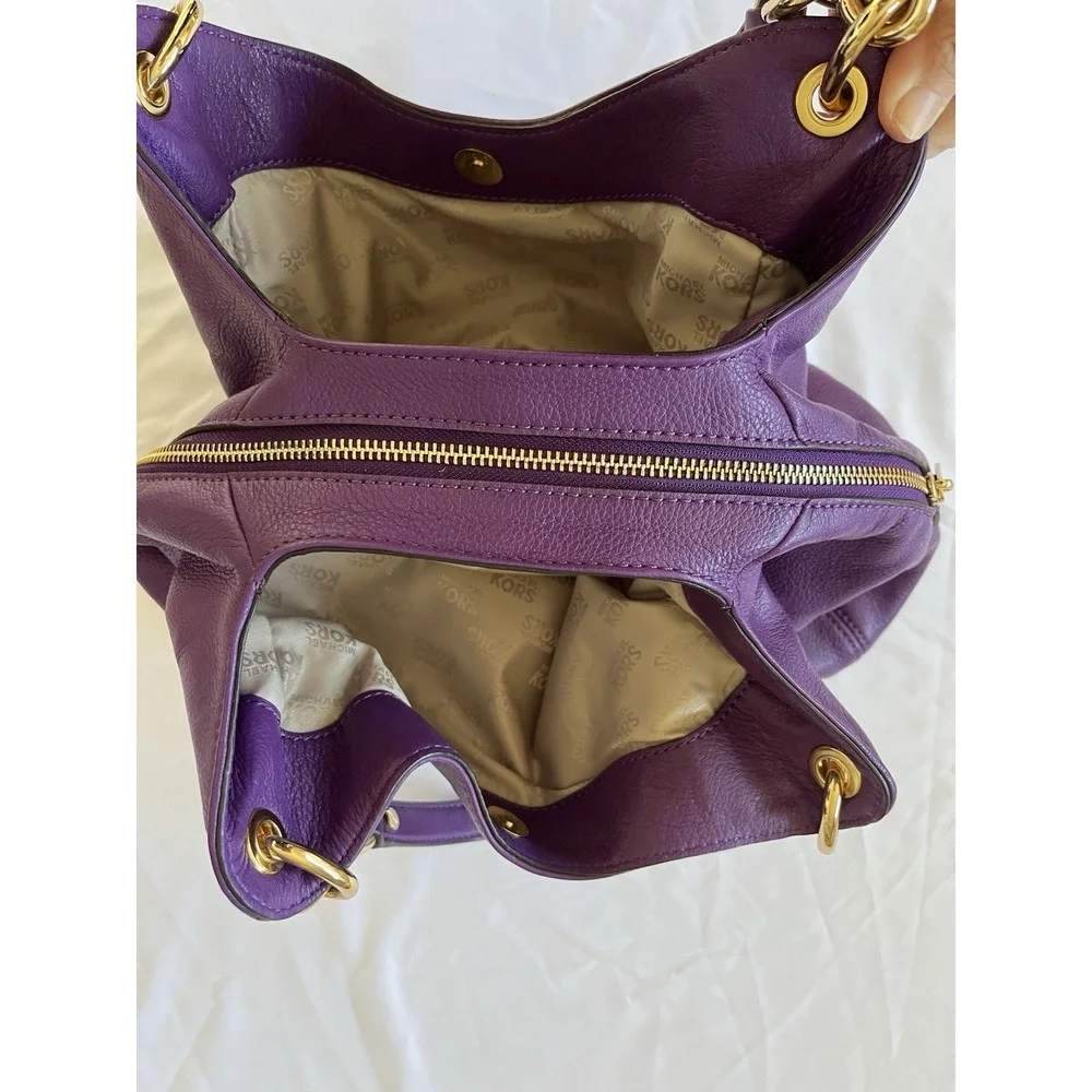 Michael Kors Fulton Hobo Shoulder Bag In Purple Pebbled Leather New w/o Tags